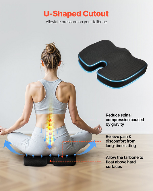 Cuscino ergonomico memory foam nero per sedia ufficio - vista frontale