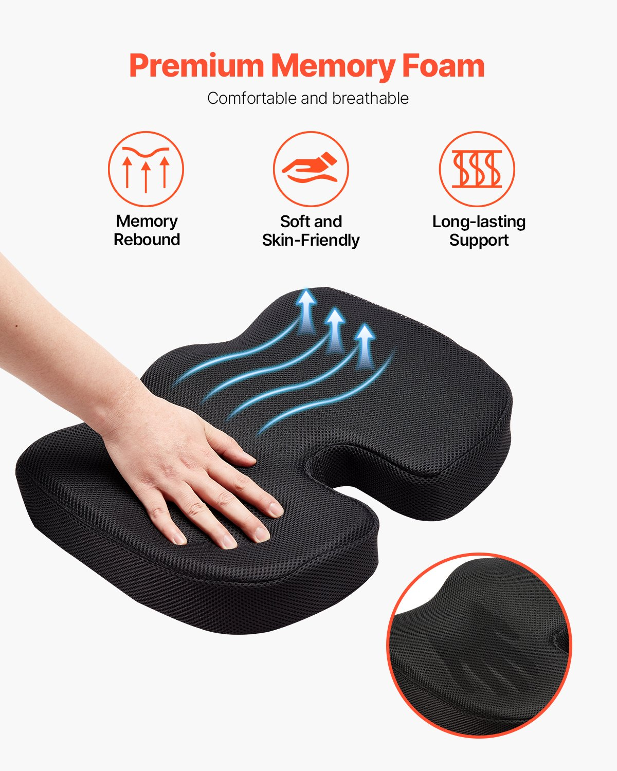Dettaglio cuscino ergonomico memory foam con fodera lavabile rimovibile